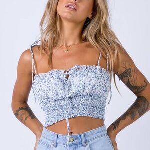 Princess Polly Benita Top Dainty Blue Floral Top Blu & white crop  size  8